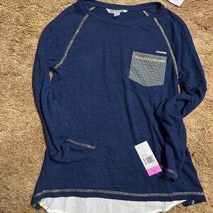 Sean John Navy Long Sleeve Tee with Textured Pocket